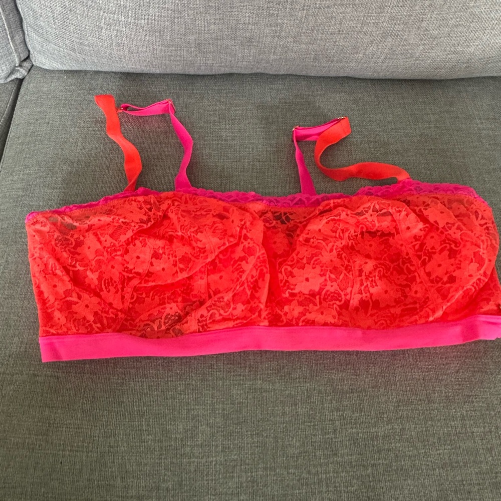 Lace Balconette Bra in Bright Pink and Orange